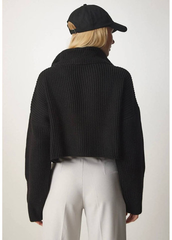 Чорний демісезонний 💫 укорочений в'язаний светр на блискавці – must-have цього сезону! розмірна сітка в описі GD/GL Модний простір