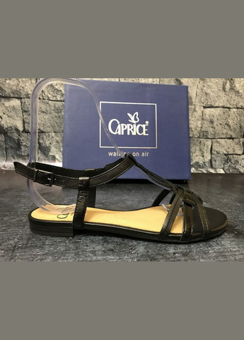 Черные женские натуральные босоножки на плоской подошве,, германия Caprice с ремешком