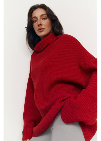 Червоний зимовий жіночий подовжений светр оверсайз з високою горловиною MonCher