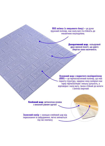 3D панель самоклеюча цегла світло - фіолетова 700х770х5мм (015-5) SW-00000083 Sticker Wall (298284153)