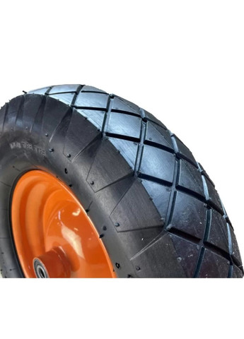 Колесо пневматическое (4х8, 380 мм, 85 мм) черное с оранжевым диском + ось 12 мм (24391) BLUETOOLS (306823287)