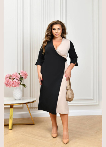 Бежевое повседневный, кэжуал женское платье на запах на запах Style Point