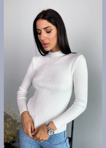 Белый летний джемпер в рубчик с воротом-стойкой джемпер Liton