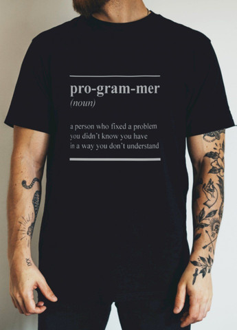 Чорна футболка чорна чоловіча "pro-gram-mer" Ctrl+