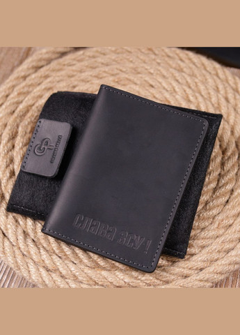 Обкладинка з вінтажної шкіри на військовий квиток Слава ЗСУ чорна 16750 Grande Pelle (362418361)