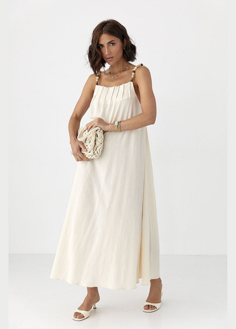 Летний женский сарафан свободного кроя с бусами на бретелях Lurex