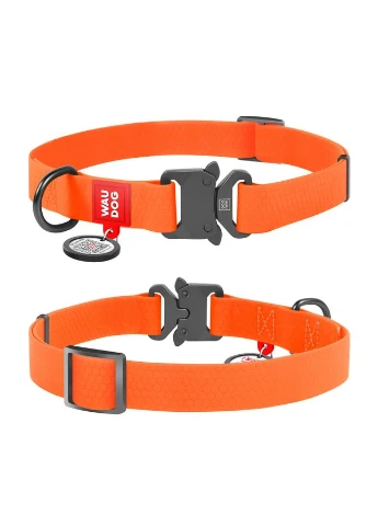 Нашийник для собак водостійкий Waterproof c QR паспортом, металічна пряжка-фастекс, Ш 25 мм, Дов 38-58 см, помаранчевий WAUDOG (322001376)