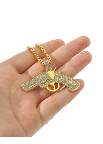 Подвеска золотая с револьвером No Brand Gold Revolver Bling Necklace (356677793)