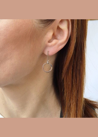 Срібні сережки гвоздики на фіксаторах з Підвіскою Коло срібло 925 проби Родоване 1285 1.39г No Brand (316649625)