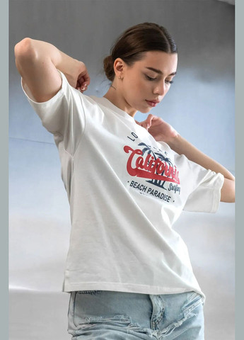 Футболка жіноча з бавовни з принтом CALIFORNIA Біла Teamv - (337115756)
