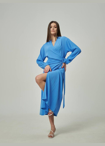 Синя плаття жіноче міді на запах синє mktrg3411-69 Modna KAZKA