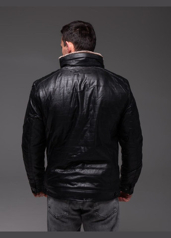 Чорна зимня зимова шкіряна куртка на хутрі Vakko