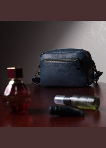 Стильная женская кроссбода прошитая ромбами на лицевой стороне из натуральной кожи синяя 22636 Vintage (329195722)