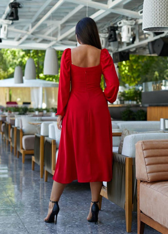 Червона повсякденний сукня з рукавами-ліхтариками і розрізами No Brand однотонна