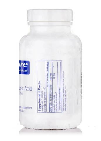 Альфа-ліпоєва кислота (Alpha Lipoic Acid) 400 мг 120 капсул Pure Encapsulations (370188665)