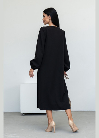 Чорна елегантна сукня міді довжини з v-подібною горловиною та асиметричними рельєфами (ск 0124) RiMari