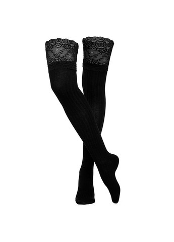 Чулки кружевные в рубчик трикотажные черные 19010 XXS-XL No Brand (307930834)