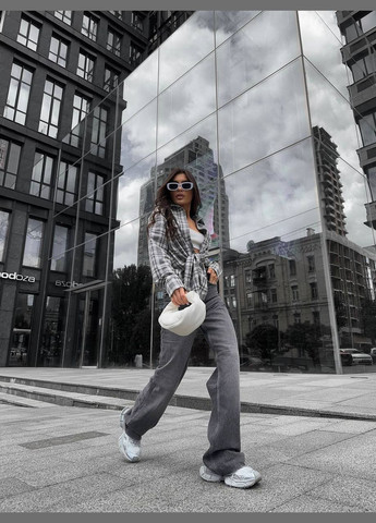 Серая спортивная, повседневный, кэжуал, джинсовая рубашка в клетку Україна с длинным рукавом