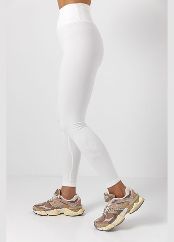 Белые демисезонные лосины из эластичного трикотажа в рубчик Lurex