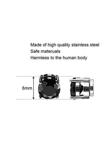 Магнітна сережка кліпс чорна з кристаллом із сталі чоловіча без проколу No Brand (338228674)