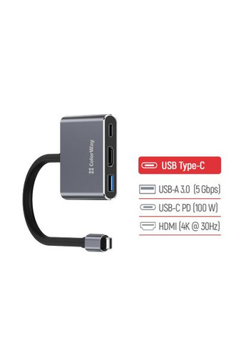 Концентратор (CW-HUB08) Colorway USB-C 3-in-1 USB 3.0 + HDMI 4K + USB-C PD100W (366691267)