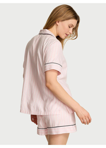 Рожева рожева жіноча піжама бавовна фланель в смужку сорочка +шорти сорочка + шорти Victoria's Secret