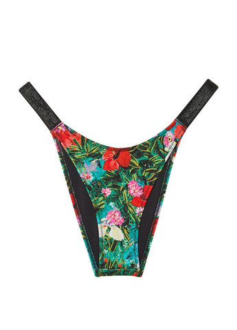 Чорний демісезонний жіночий купальник shine strap sexy tropical floral зі стразами 75d/m квітковий принт Victoria's Secret