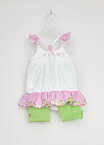 Белый летний костюм бело-салатовый брючный Mandarino