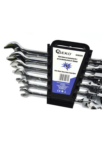 Ключі рожково-накидні з трищіткою на шарнірі, комплект 6 штук 8-19мм Geko (313400512)