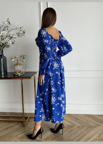 Синя повсякденний, вечірня квіткова сукня з розрізом No Brand з квітковим принтом