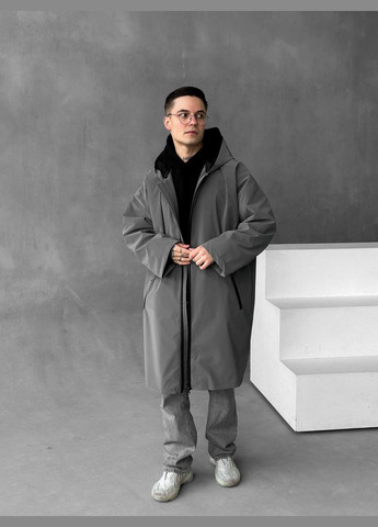 Серое демисезонное Куртка-пальто оверсайз No Brand