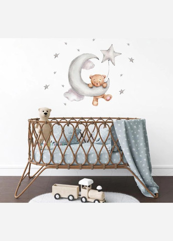 Вінілові наклейки Ведмедик висить на місяці з кулькою (лист 40 х 60 см) Б394-35 Sproutfox (302241634)
