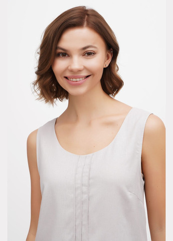 Серая женская блуза из тонкого полульна без рукавов однотонная без вышивки норма. черный, р.44, код 9425/44/147 ГАЛЕРЕЯ ЛЬОНУ