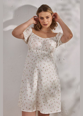 Молочна муслінова сукня для вагітних та годуючих з квітковим принтом молочна Юла мама з квітковим принтом