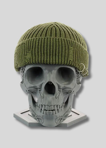 Шапка мини-бини на флисе Докер - С кольцами и рваным декором No Brand Шапка докер на флісі (364846028)