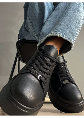 Чорні кеди жіночі 537-5 шкіряні на платформі чорні Hengji