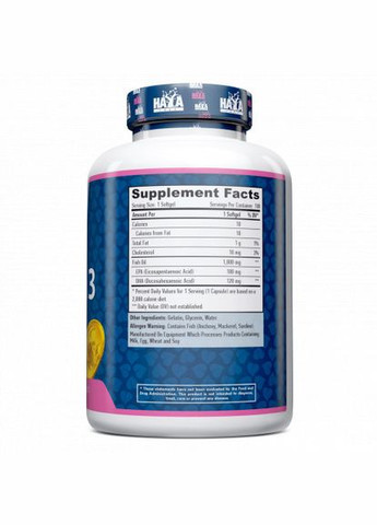 Жирні кислоти Omega 3 1000 mg, 100 капсул Haya Labs (336382957)