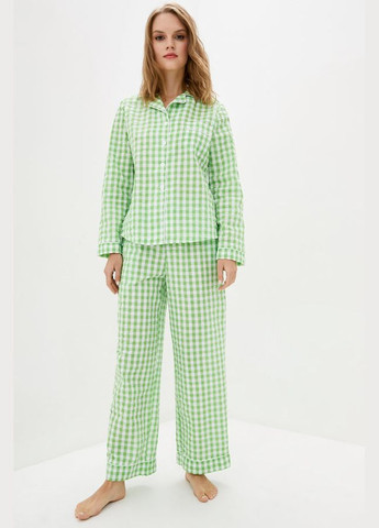Зелена всесезон бавовняна піжама в клітинку рубашка + брюки Silence 247 Apple green