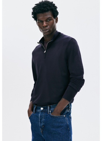 Темно-синій демісезонний чоловічий светр тонкої в'язки regular fit (58513) m темно-синій H&M