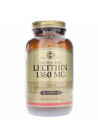 Лецитин Неотбеленный 1360 мг, Natural Soya Lecithin,, 100 желатиновых капсул Solgar (324104187)