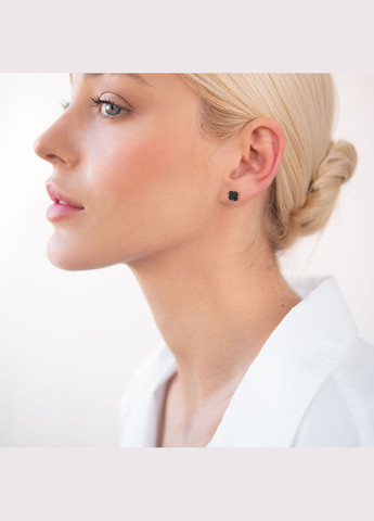 Золоті сережки-пусети Конюшина (чорні фіаніти) с07328 Oniks (338254724)