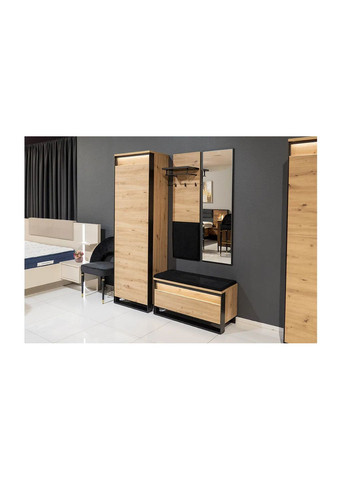 Тумба для взуття Квант / Quant дуб артизан/чорний з підсвіткою QG-03 LENART (354824459)