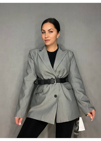 Серый женский пиджак женский qidian 6105 оверсайз с ремнем удлиненный свободный крой one size No Brand - демисезонный