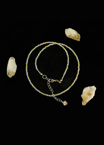 Чокер природный Аквамарин+Желтый Циркон,гипоаллергенная фурнитура цвет золото d-2.2мм+- L-38-43см No Brand циркон, аквамарин латунь золото (303630118)