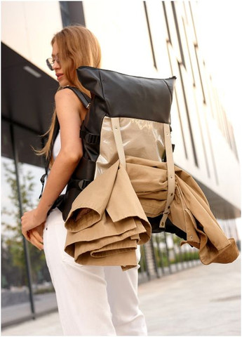 Жіночий рюкзак роллтоп з кишенею під ноутбук Чорний із сірим (4820301641) Sambag (361244755)