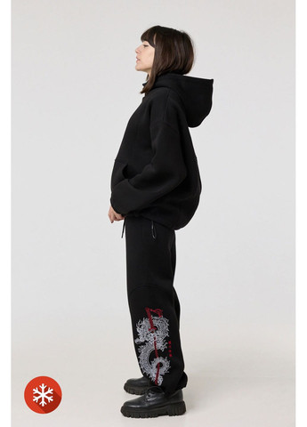 Жіноче худі з вшитою балаклавою та вишивкою, чорне ТУР (372519835)