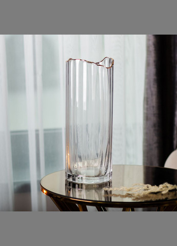 Декоративная стеклянная ваза для цветов, 10 x 10 x 24,5 см с золотой окантовкой HP-1712 Yiwu (353503143)