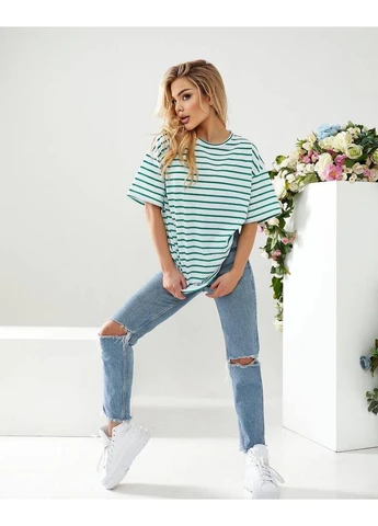 Удлиненная футболка в полоску Fashion - (380809193)