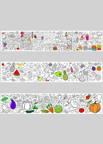 Розмальовка-рулон (рулон для малювання) Розмальовка в рулоні "Овочі. Їжа. Продукти", 60 х 300 см Кавун раскраска (316546288)