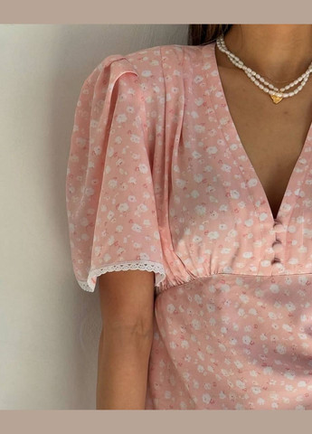 Персикова повсякденний, кежуал жіноча персикова сукня No Brand з квітковим принтом